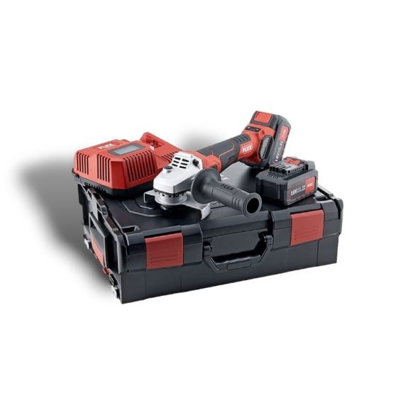FLEX akkus fordulatszámszabályzós sarokcsiszoló szett / LBE 125 18.0-EC/5.0 Set